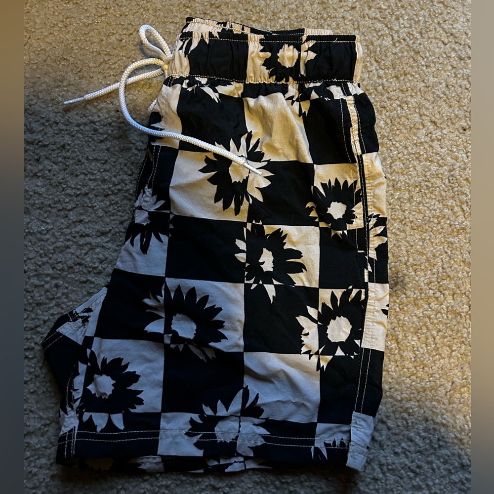Urban Outfitters Checkered Daisy Swim Trunks